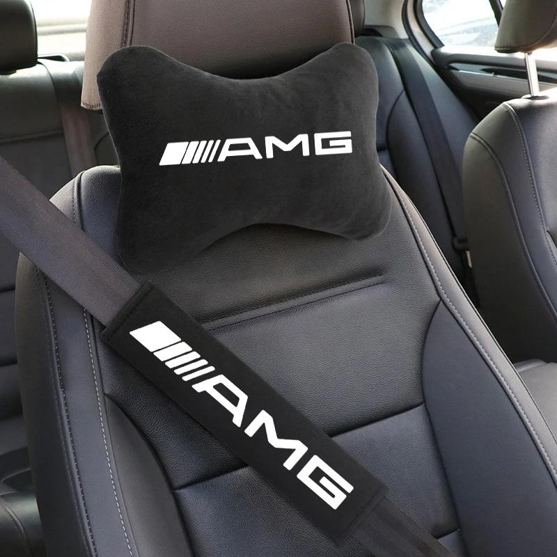 OQA4 Car Seat Belt Protection Shoulder Pads Headrest Neck Pillow For Mercedes Benz W177 W213 GLS GLE1 W212 W205 AMG Auto Accessories