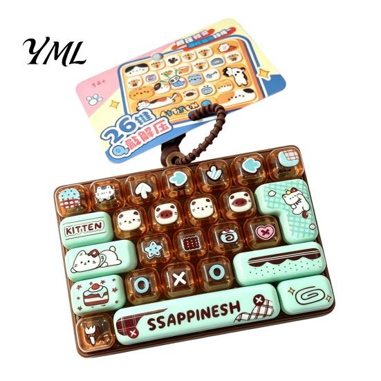 Unique Bag Charm for Kids 26-Key Keyboard Fidget Toy, Cute Cartoon Clicky Clicker Toy with Mini Silicone Keychain, Backpack Pendant Stress Relief,