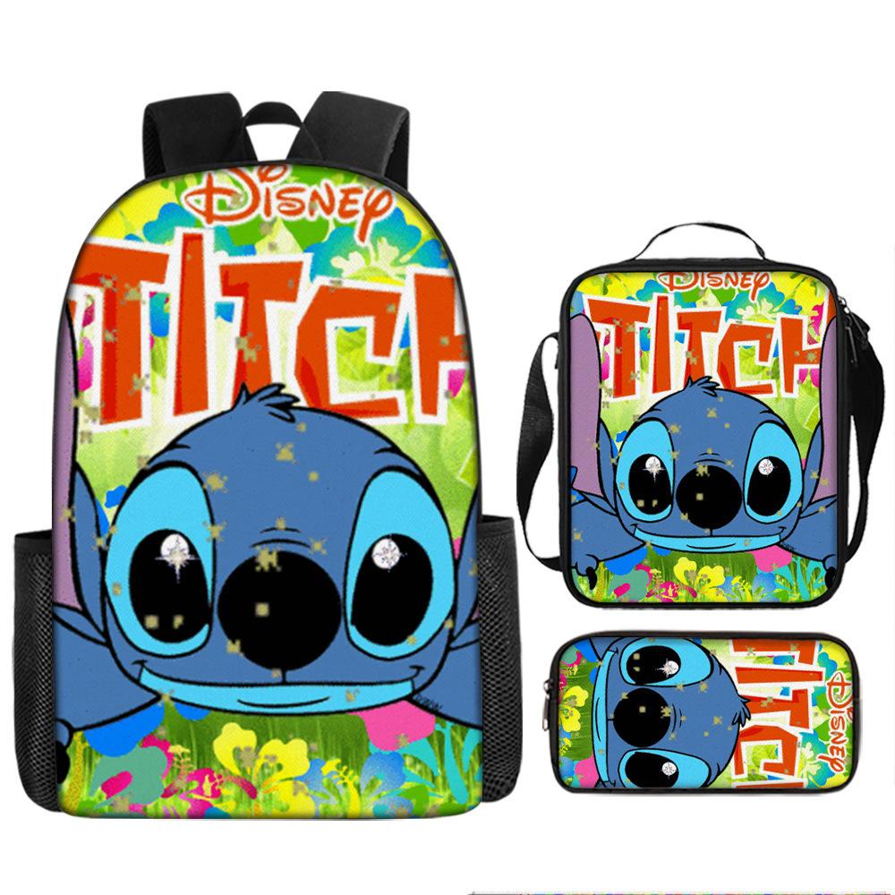 Stitch Backpack Set 3-Piece Lilo & Stitch School Backpack Insulated Lunch Bag Pencil Case Oxford Cloth Large Capacity