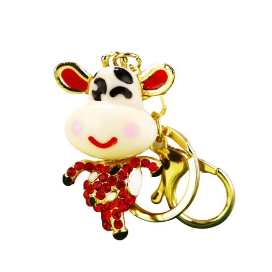 Брелок Инкрустированный Сверкающими Стразами Дизайн Коровы Цепочка для Ключей Декоративный Брелок на Удачу Аксессуар для Сумок Кошельков Машин