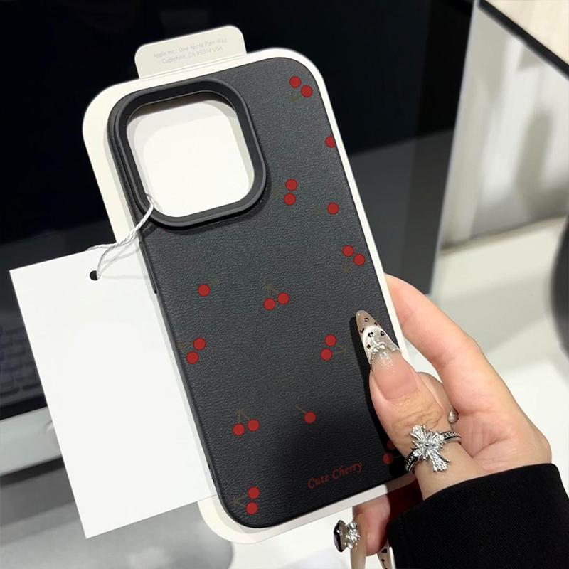 Милый тонкий чехол с принтом вишенки и текстурой кожи для iPhone 17 Air 17 Pro Max 16 15 14 13, мягкий ТПУ, противоударный, матовый чехол для телефона