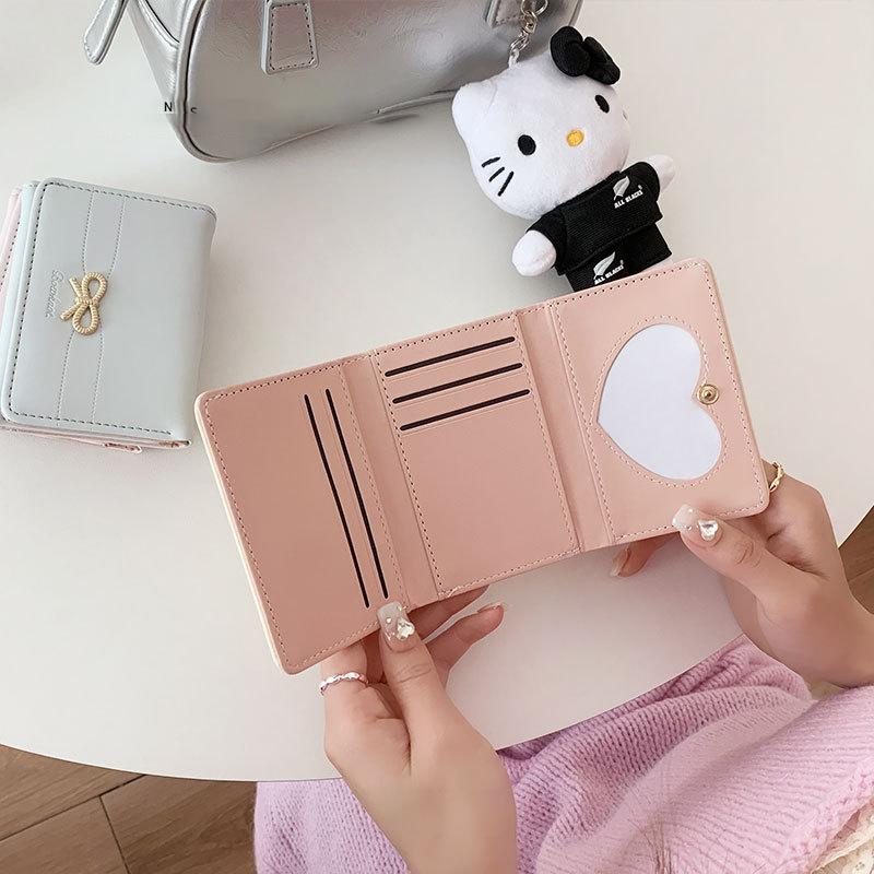 Модные кошельки для девочек, милый маленький кошелек с бантом, эстетичный держатель для карт, классический кошелек с тремя сгибами для женщин, студентов, простой кошелек для монет