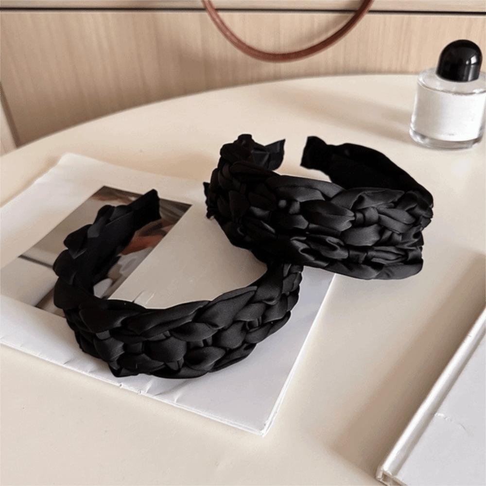 Satin Braided Hairband Wide Women Head Hoop Handmade Black Headband Event