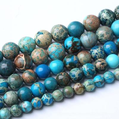 Озеро-голубой Морской осадок Императорская яшма Натуральный камень 15" Гладкие Свободные Разделительные бусины 4/6/8/10/12 мм для изготовления ювелирных изделий DIY Браслеты Аксессуары