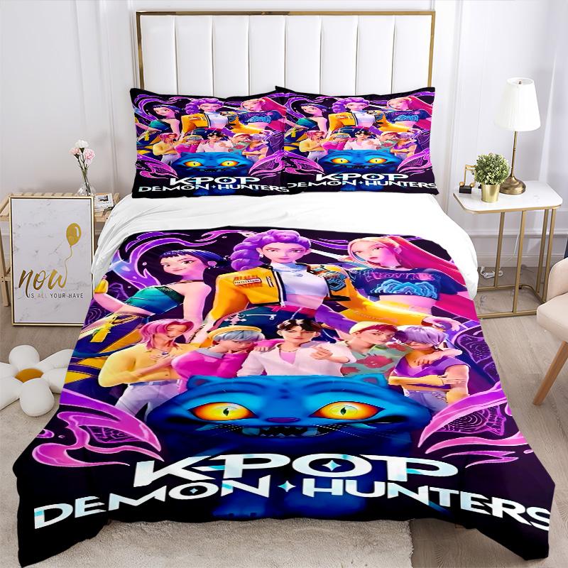 Kpop Demons Print 3Pcs Bedding Setduvet Cover With 2 Bedropillowcase Home Birthday Gift