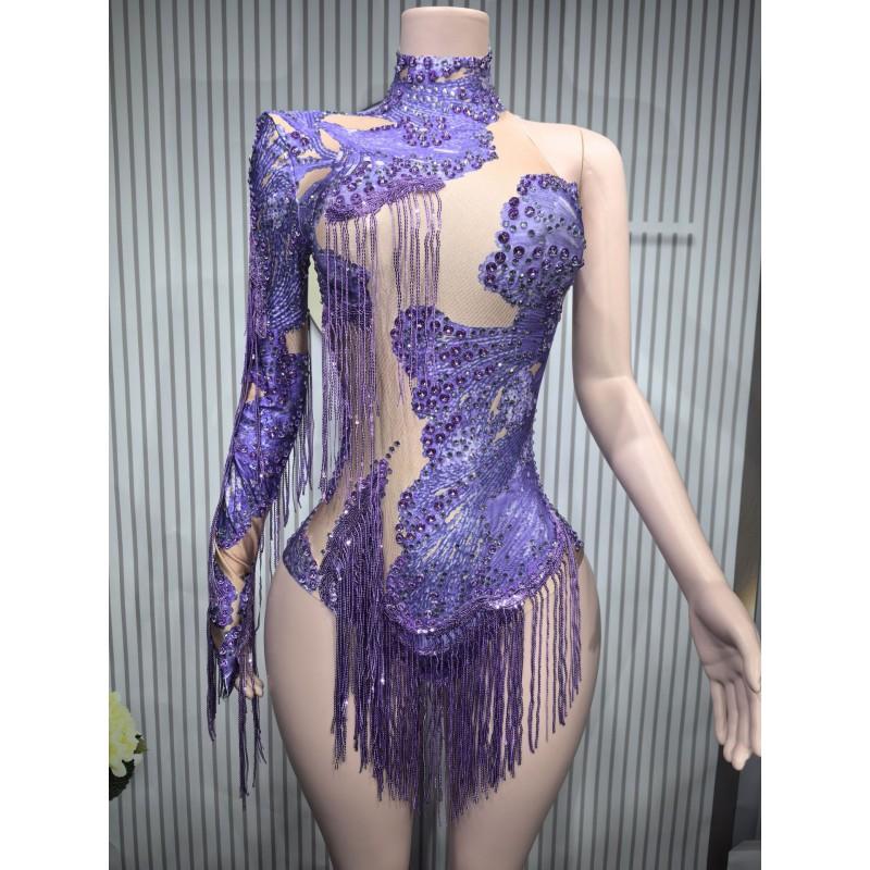 Shiny Long Sleeve High Waist Jumpsuit Latin Dance Performance Stage Gogo Outfit Street Style