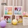 Balloon Box Reusable Clear Paper Box with Letter Stackable DIY Assembly 25 X 25cm Cube Box for Graduation Wedding Birthday Party Decor