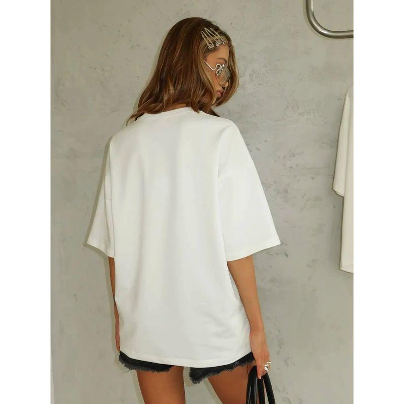 Loose Printed T-shirt Top Western Style New Fashion Print Letter Loose Cotton T-shirt Top