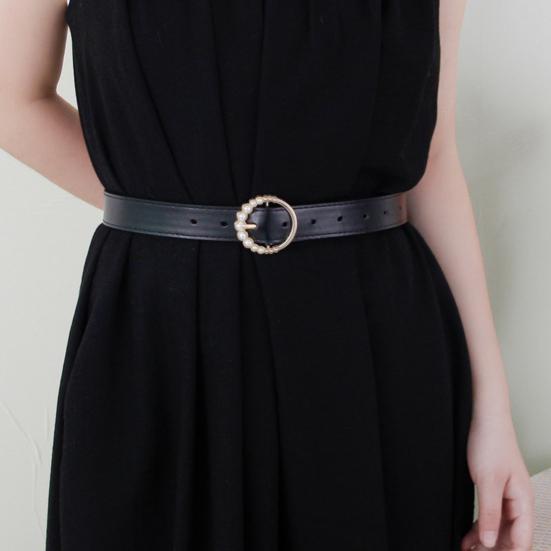 Женский ремень Yousheng из искусственной кожи, украшенный искусственным жемчугом, с пряжкой-булавкой и регулируемыми отверстиями, поясная лента, универсальный модный аксессуар