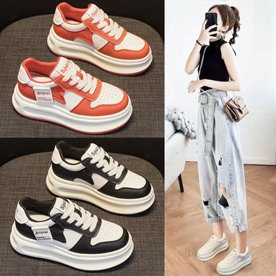 Кожаные белые туфли женские весенние новые модные круглые туфли с мягкой подошвой студенческие спортивные повседневные туфли Borad Tide