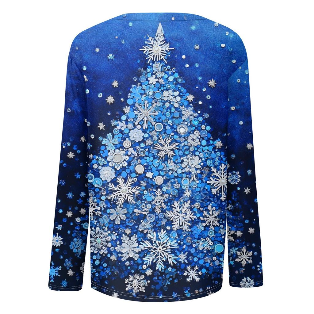 Женская мода круглый вырез пуловер с глубокими рукавами футболка с рождественским принтом топ