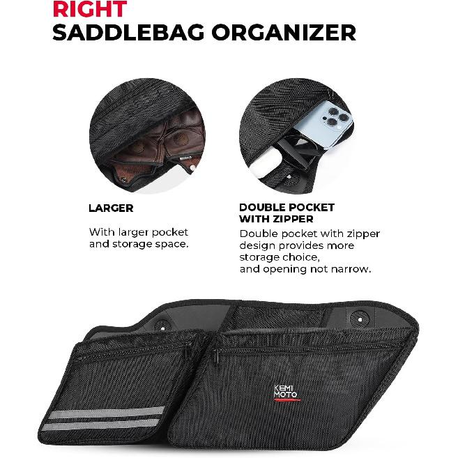 KEMIMOTO Motorcycle Saddlebag Organizers 2 Pack Compatible With Touring Models 2014-2024 2025 Street Glide Road King 2014- Road Glide Black Saddle