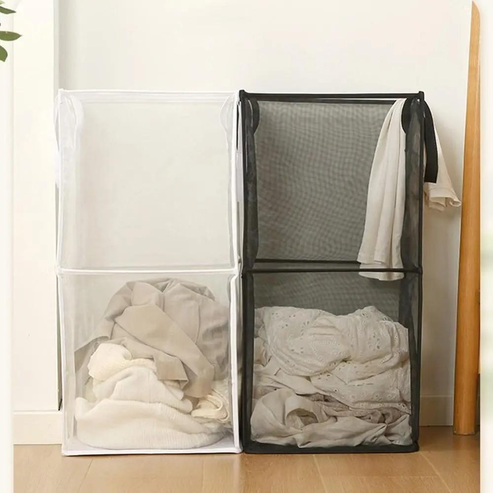 Reinforced Handles Laundry Basket Breathable Mesh Storage Basket Square Dirty Clothes Basket Home