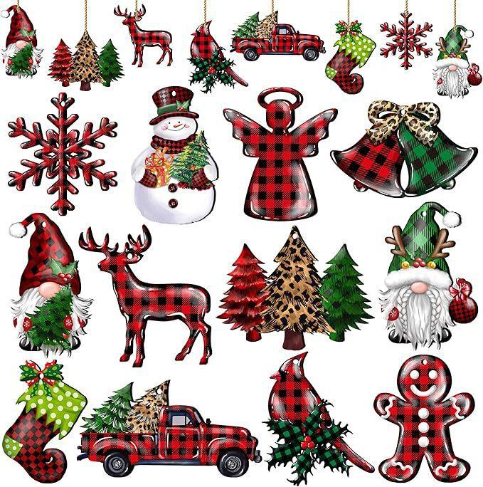 12/24pcs/set New Creative Wooden Christmas Dwarf Gnome Decoration Small Hanging Christmas Tree Decoration Wooden Plaque Set