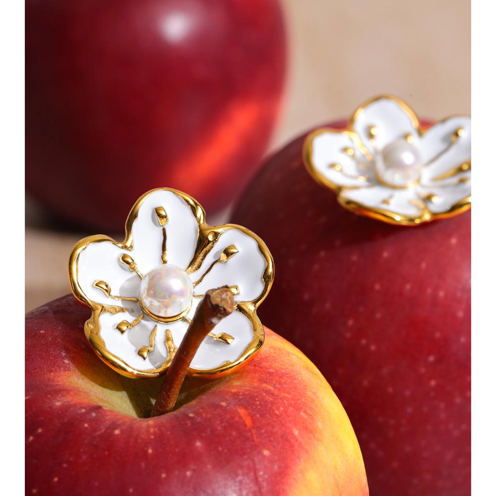 Eetit Popular Style White Enamel Pearl Korean Flower Earrings Ring Set Stainless Steel Daily Arrivals Jewelry Water Resistant