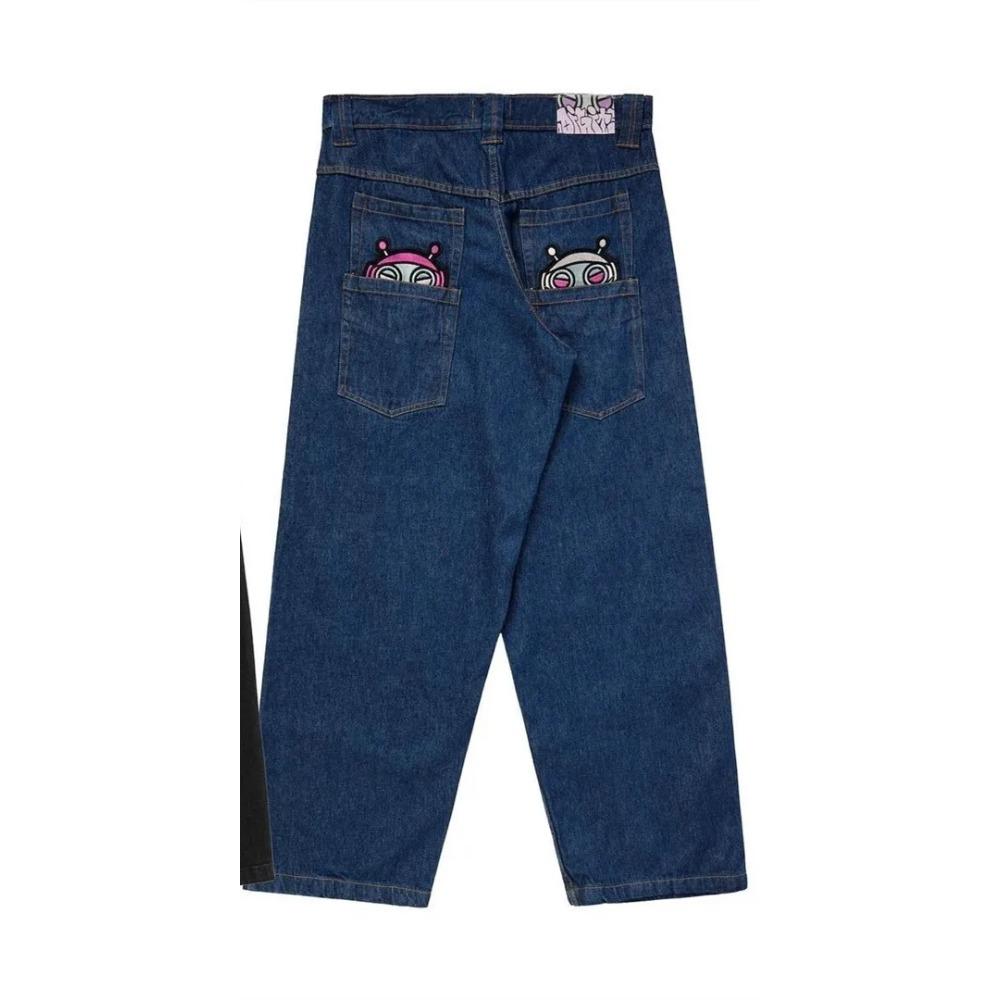 Веселые уличные модные брендовые джинсы с широкими штанинами Y2K в стиле хип-хоп, ретро, простые принты, свободные готические брюки в стиле Харадзюку, рваные джинсы