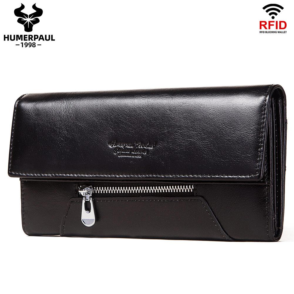 Humerpaul Женский кошелек, новый стиль, женская мода, сумки для денег, держатель для карт из коровьей кожи, клатчи, тройной удобный кошелек большой вместительности