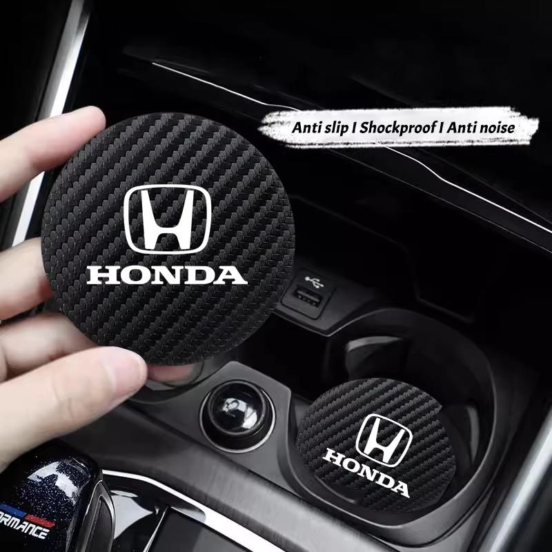 kymcz10 2Pcs Car Water Cup Pad Leather Sound Insulation Mat For Honda Civic Accord Crosstour Spirior Odyssey Avancier UR-V Sienna CR-Z