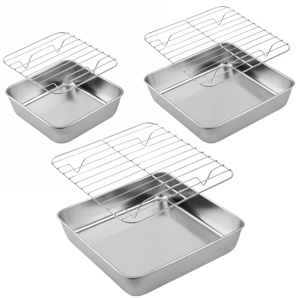 Stainless Steel BakingPan Roast Turkey Tray With Cooling Rack Kitchen BBQ Cake