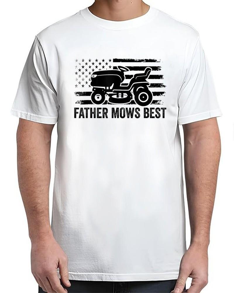 Father Mows Best Lawn Care Dad Mowing Patriotic Vintage Adult S-4XL Unisex T-Shirt