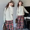 Girls' Autumn/Winter 2025 Korean Style Sweater & Plaid Pants Two-Piece Set