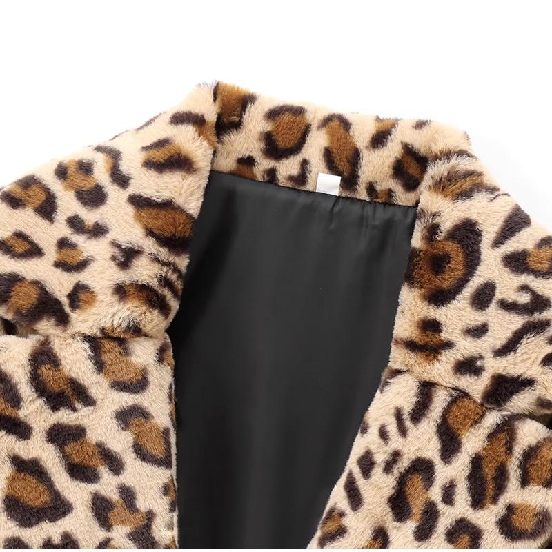 Свободные леопардовые принты искусственный мех пальто женские винтажные лацканы меховые карманы утолщенные осень зима мода леди пальто