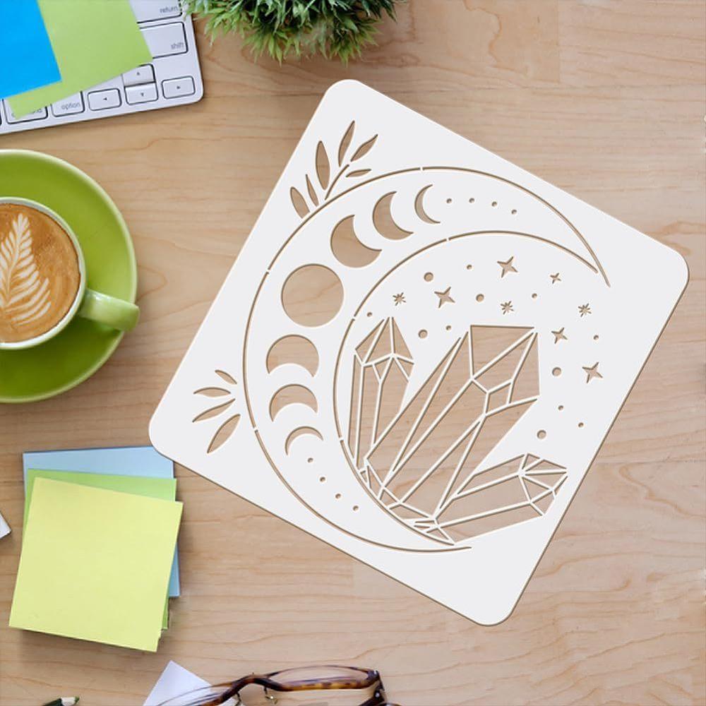 Plastic Reusable Drawing Painting Stencils Templates, for Painting on Scrapbook Fabric Tiles Floor Furniture Wood, Square, Moon Pattern, 300x300mm