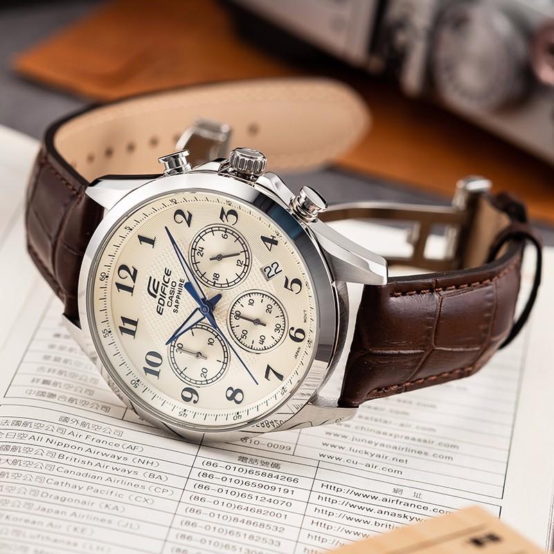 Casio Серия EDIFICE Сапфировое Стекло Водонепроницаемые Кварцевый Механизм Кожаный Ремешок Японские и Корейские Часы Мужские Часы Белый EFB-650L-7AVUPR
