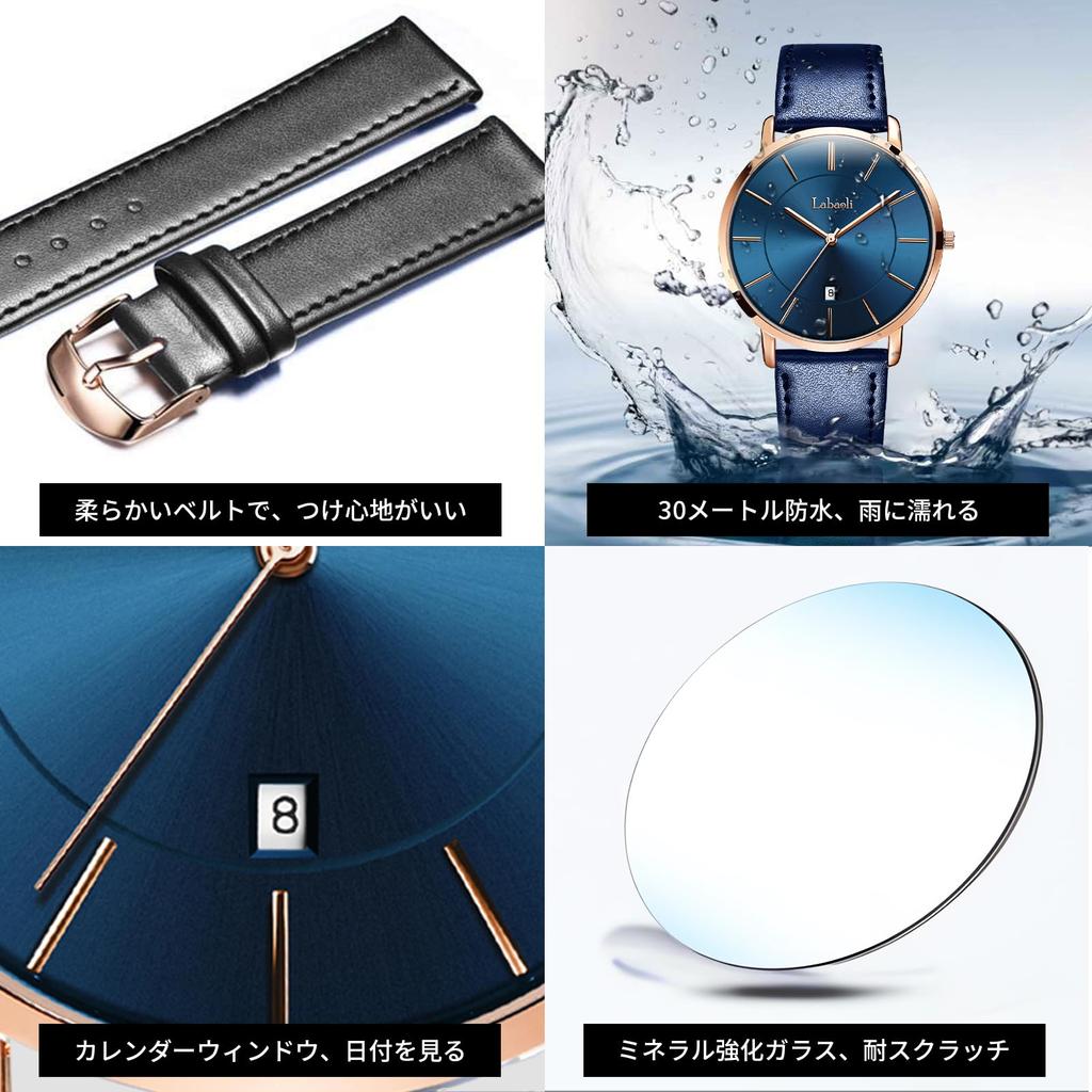 Ультратонкие простые модные повседневные деловые часы с японским кварцевым механизмом, циферблатом 40 мм, ремешком из натуральной кожи, ремешок унисекс, корпус из розового золота, синие мужские часы, толщина 6,5 мм