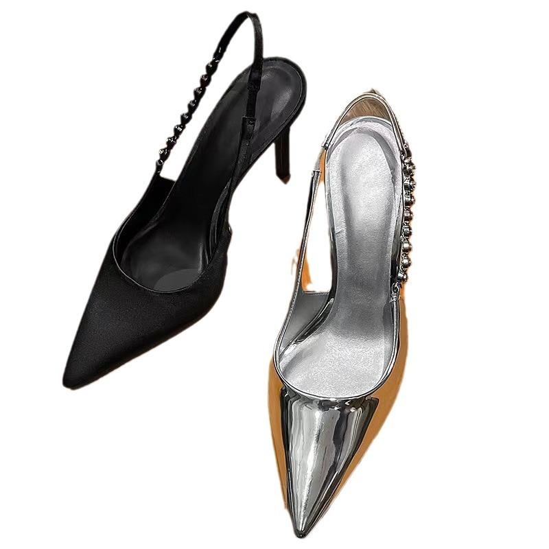 Темпераментные женские туфли со стразами, туфли-лодочки на высоком каблуке с острым носком, лето 2025, новинка, серебристые женские сандалии-стилетто для знаменитостей