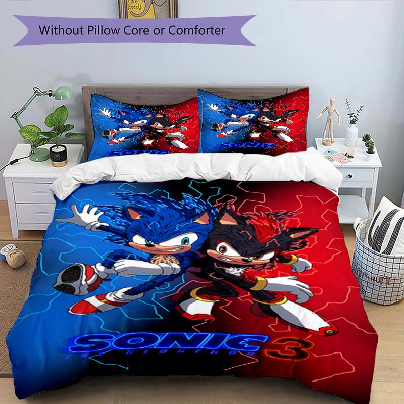 Sonic Adventure Design Bed Bedding Set 1 Duvet Cover + 2 Pillowcases Soft Breathable Household Bed Linens