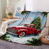 Vintage Truck And Christmas Tree In Snowy Scene Customize Your Name Cartoon Movie Pattern Blanket Chair Office Sofa Bed Camping Soft And Warm Give To