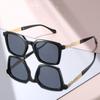 New Trendy Clear Square Sunglasses with Blue Pink Gradient Lens, Gold Twisted Temple Fashion Eyewear for Men & Women Daily Wear