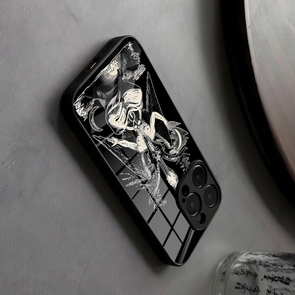 Чехол для телефона 'Оккультный череп' Черно-белый Стеклянный Для IPhone17 Air 16 15 17 14 Pro Max 13 12 11 X XS XR Plus Для Samsung S 25 24 23