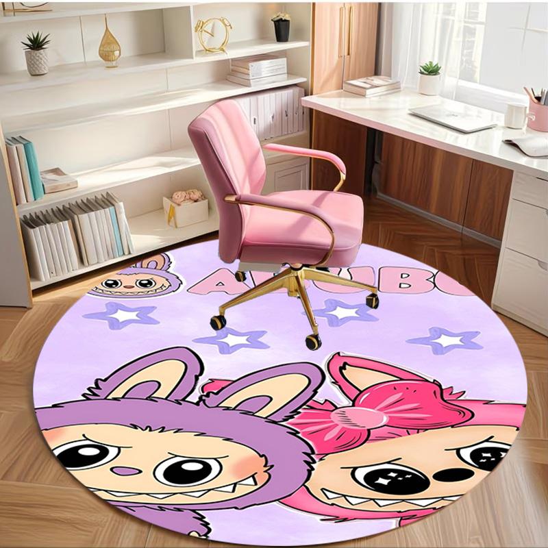 Labubu Print Round Rug, Washable Floor Carpet, For Entryway Dorm Laundry Room Office Study, Home Decor Birthday Christmas Gift