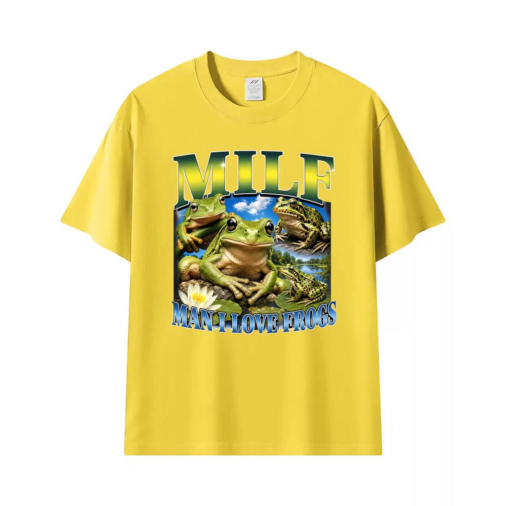 Milf Unisex I Love Frogs Funny Unhinged Cursed Oddly Specific Graphic T Shirts Unisex Unisex Vintage Casual Cotton Short Sleeve Tshirt