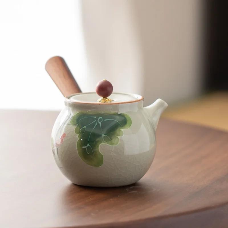 Новый китайский стиль расписанный вручную керамический чайник в стиле лотоса чайный сервиз кунг-фу небольшой бытовой чайник чайник с ручкой