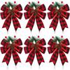 6PCS Christmas Pinecone Pine Needle Bow Christmas Grid Ribbon Bow Christmas Tree Decoration Bow Home Furnishings