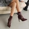 Krazing Pot PU Autumn Winter Shoes Super Stiletto High Heels Stone Party Keep Warm Metal Buckle Ankle Boots