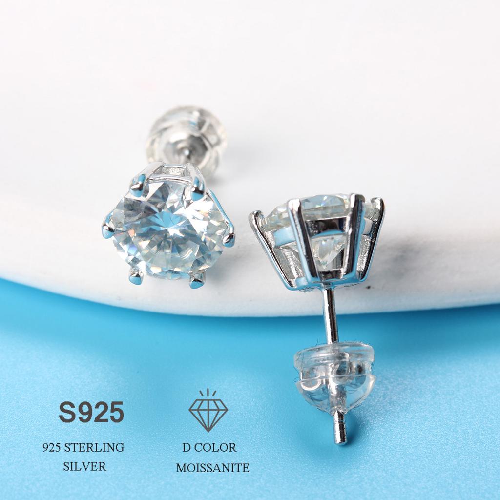 1 пара 0,5/1 карат муассанит стерлингового серебра 925 пробы серьги-гвоздики пара сережек для вечеринки, отпуска, подарки на день рождения, годовщину