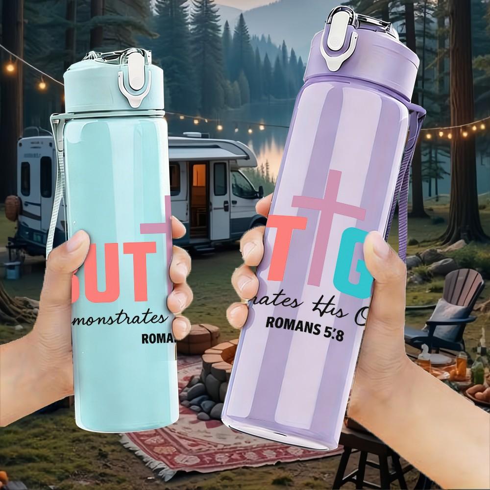 1PC But God Bold Pink Letter Print 750ml Color Plastic Sports Water Bottle Leakproof Flip Straw Lid Suitable for Sports Office Home Use