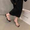 Casual Fashion High Heel with Sandals Women's New Wear In Summer 2025 Square Head Thin Heel Rhinestone One-word Drag