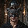 Gothic Masquerade Mask Halloween Ram Horn Demon Mask, Horror Devil Half Face Fade-resistant Lightweight for Cosplay Costume Party Dark Style