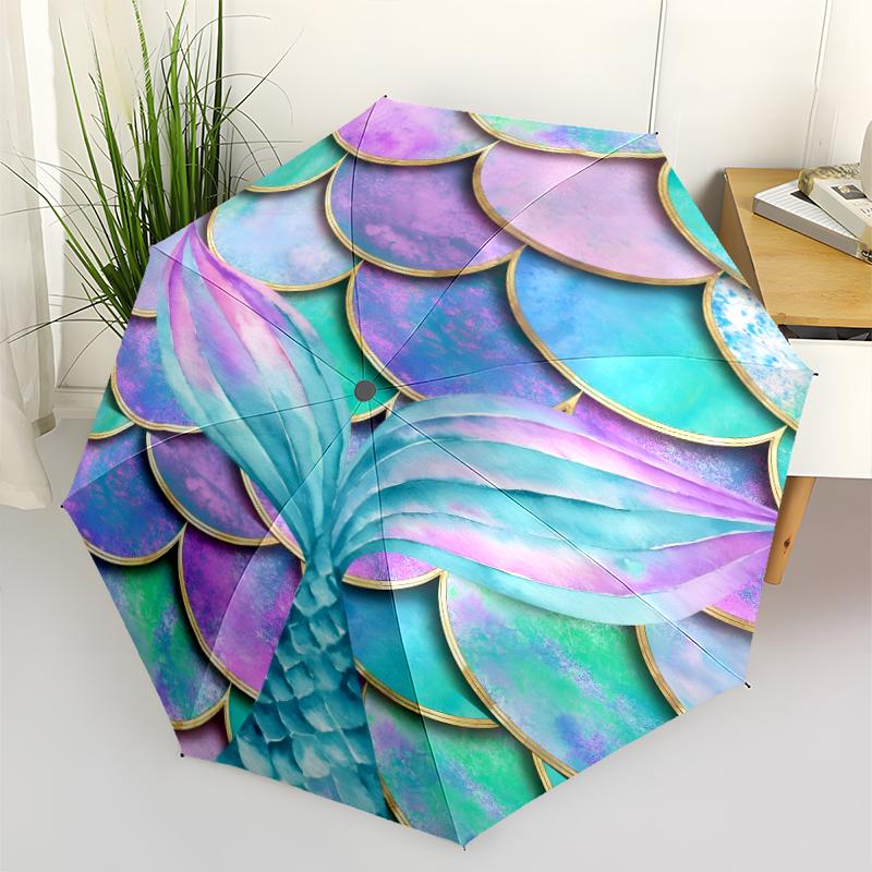 Mermaid Fashionable Automatic Opening/Closing Folding Umbrella. Portable and Foldable, Ideal for Gift, Travel, and Daily Use.