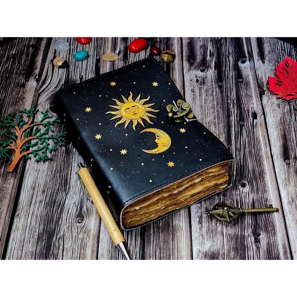 Журнал из кожи Sun Moon, 200 страниц, бумага с неровным краем, винтажный журнал, кожа