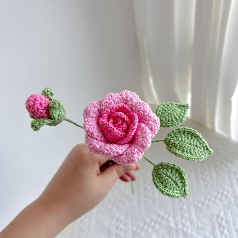 Rose Bud Crochet Bouquet Handmade Knitted Flower Premium Handwoven Rose Handcrafted