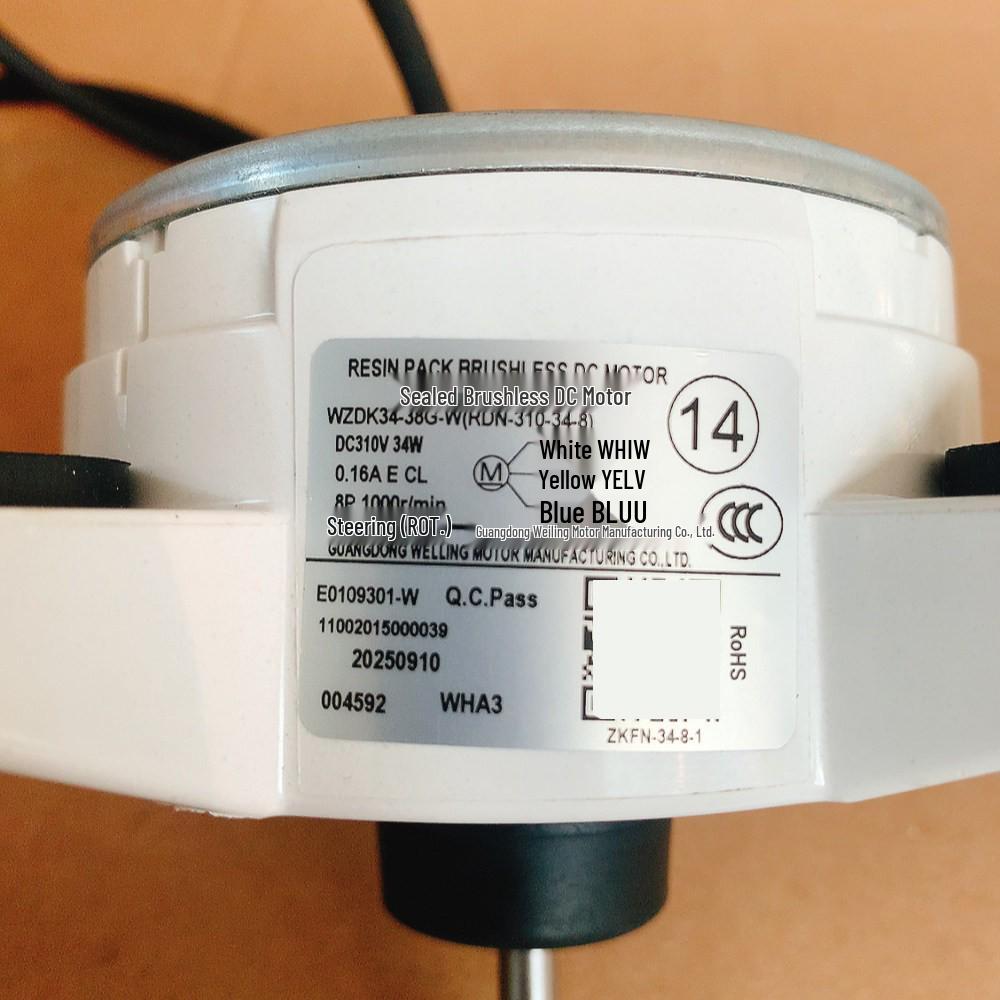 WZDK34-38G-W: 34-ваттный 3-проводной двигатель постоянного тока с реверсивным вращением, совместимый с наружным блоком кондиционера Midea RDN-310-34-8.