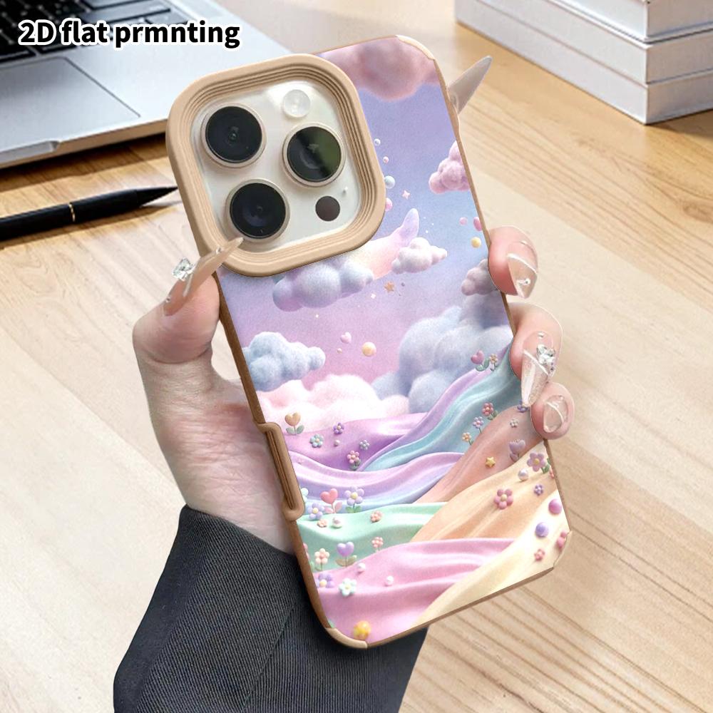 Phone Case: 2D flat lambskin suitable for iPhone 18, 17, 16, 15, 14, 13 Pro film protective case,dreamy cloud sea, Christmas and Halloween gift