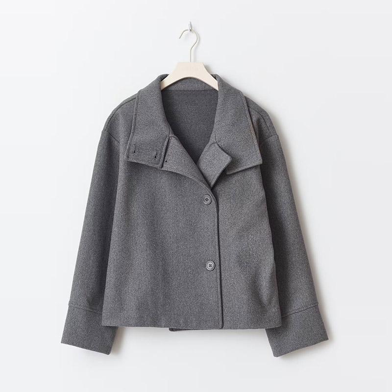 Solid High Neck Double Button Topcoat Dropped Shoulder Loose 2026 Autumn Short Elegant Jacket Women Urban Casual Lady Outerwear