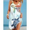 2025 New Fashion Women Hawaiian Beach Strap Dress Elegant Printed Turtle 3D Print Summer Midi Bohemian Dresses Sleeveless Party